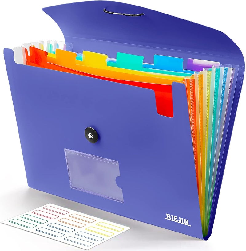 RIEJIN Accordian File Organizer 7 Pocket Expanding File Folder with Labels, Plastic Expandable File Folder for Documents Letter Size A4 Papers - Blue - Image 1
